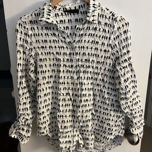 Black and White Bird Patterned Women's Top - medium